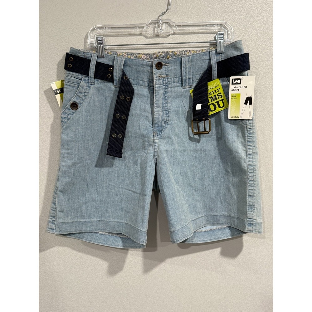 Lee Denim Short Women's 14M Blue Cotton Stretch Natural Fit Belted Slash Pockets